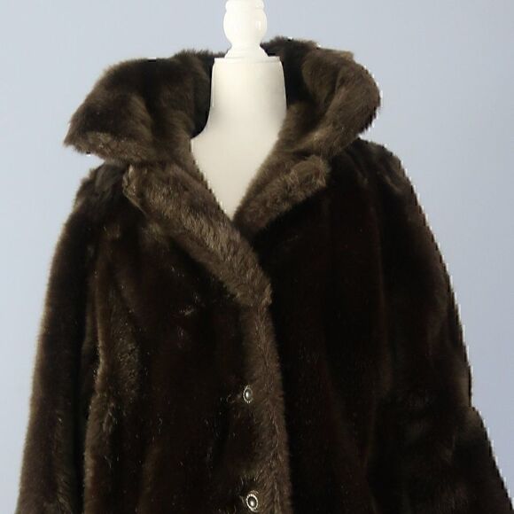 ROYAL MINKE BY HILLMOOR VINTAGE 50'S/60'S BROWN MIDI FAUX FUR COAT SIZE MEDIUM - Picture 6 of 12